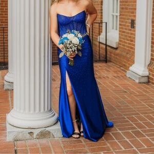 Sherri Hill Royal Blue Strapless Prom Dress